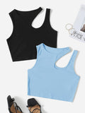 EZwear 2pcs Solid Asymmetrical Neck Tank Top