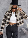 Plaid Single Breasted Drop Shoulder Crop Jacket SD