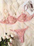 Embroidered Mesh Underwire Lingerie Set