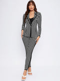 BIZwear Houndstooth Print Blazer & Pants Suit Set