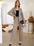 BIZwear Striped Print Double Breasted Belted Blazer With Tailored Pants