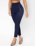 PETITE High Waist Double Button Skinny Cropped Pants