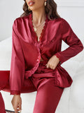 Guipure Lace Trim Satin PJ Set