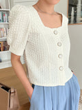 DAZY Solid Square Neck Puff Sleeve Blouse SD