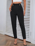 High Waist Button Detail Pants