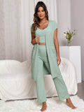 3pcs Ribbed Knit Pocket Patched Lounge Set