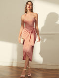 Modely One Shoulder Wrap Knot Side Dress