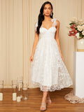 Belle Floral Embroidery Tie Shoulder Bustier Schiffy Wedding Dress