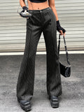 Striped Print Buckle Detail Flare Leg Pants