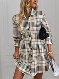 Plaid Print Button Front Shirt Dress