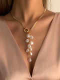 Faux Pearl Tassel Charm Y Lariat Necklace