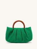 Top Handle Ruched Bag, Green Jacquard Fabric Handbag SD