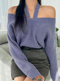 DAZY Halter Neck Drop Shoulder Ribbed Knit Sweater SD