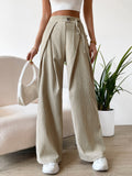 Frenchy High Waist Plicated Detail Wide Leg Pants