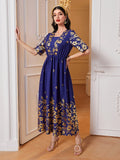 Najma Gold Floral Print Square Neck Dress