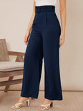 Solid High Waist Belted Wide Leg Pants