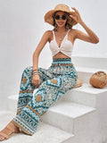 Frenchy Scarf Print Knot Front Wide Leg Pants