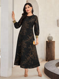 Najma Floral Pattern Contrast Cuff Lantern Sleeve Dress