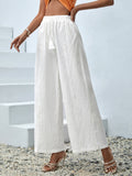 Tassel Tie Waist Guipure Lace Insert Wide Leg Pants