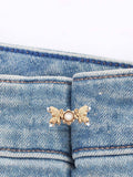 2pcs Butterfly Design Jeans Button, Gold Zinc Alloy Waist Button For Pants