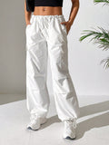 PETITE Drawstring Waist Flap Pocket Side Parachute Cargo Pants