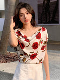 DAZY Floral Print Draped Collar Batwing Sleeve Blouse SD