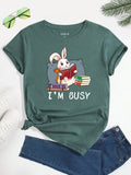 SHEIN EZwear Rabbit And Slogan Graphic Tee SD