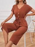 EMERY ROSE Batwing Sleeve Belted Wide Leg Jumpsuit