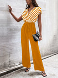 Unity Striped Print Belted Wide Leg Jumpsuit