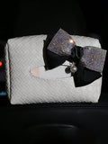 1pc Rhinestone Bow Decor Braided PU Car Tissue Box