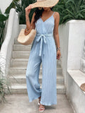 Solid Belted Wide Leg Cami Jumpsuit