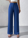 High Waist Plicated Detail Straight Leg Pants