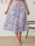 X Madison Plus Floral Print Pleated Skirt