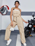 Flap Pocket Buckle Detail Overall Jumpsuit Without Tube Top