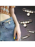 4pcs Women Faux Pearl Decor Fashion Waist Button Pin For Tighten Pants