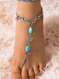 1pc Fashion Zinc Alloy Butterfly & Turquoise Decor Anklet Chain For Women For Daily Decoration