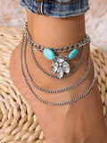 1pc Vintage Zinc Alloy Rhinestone Decor Anklet Chain For Women For Travel