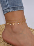 1pc Fashion Zinc Alloy Rhinestone & Rose Pendant Anklet Chain For Women For Travel