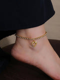 Fashion Stainless Steel Rhinestone Decor Heart Anklet For Women For Daily Decoration