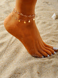 1pc Fashion Crystal & Disc Decor Layered Anklet For Women For Gift