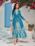 Najma Floral Print Belted A-line Dress