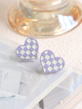 Checkered Pattern Heart Decor Stud Earrings SD