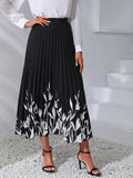 Plants Print Pleated Skirt