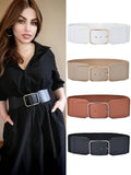 1pc Women Solid Square Buckle Elastic Belt SD