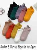 5pairs/set Women's Anti-slip & Embroidered Daisy Short Socks In Random Colors SD