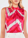 SHEIN BIZwear Chevron Print Keyhole Back Sleeveless Blouse Workwear