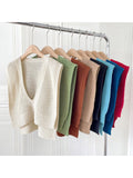 1pc Ladies' V-neck Sleeveless Sweater Vest With Hollow Out Details, Knitted Tank Top Shawl SD