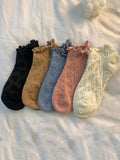 5 Pairs Summer Thin Ankle Socks With Cute Lace Trimming And Japanese Style SD