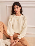 SHEIN Frenchy Guipure Lace Insert Lantern Sleeve Pullover SD