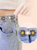 2pcs/set Jeans Waistband Retractable Buckle, Creative Detachable Flower Design Button And Adjustable Black Daisy Waist Buckle SD